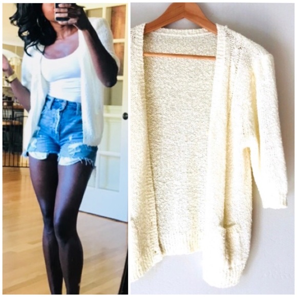 Vintage Sweaters - { Vintage } Hand Knitted Boucle Cardigan Sweater M